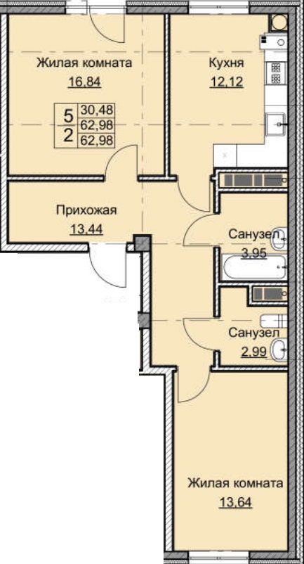 2 комнатаня первый этаж 3